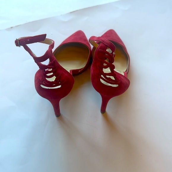 Liz Claiborne Red Leather Harriet Pointy Toe Strappy Heels - Picture 3 of 9